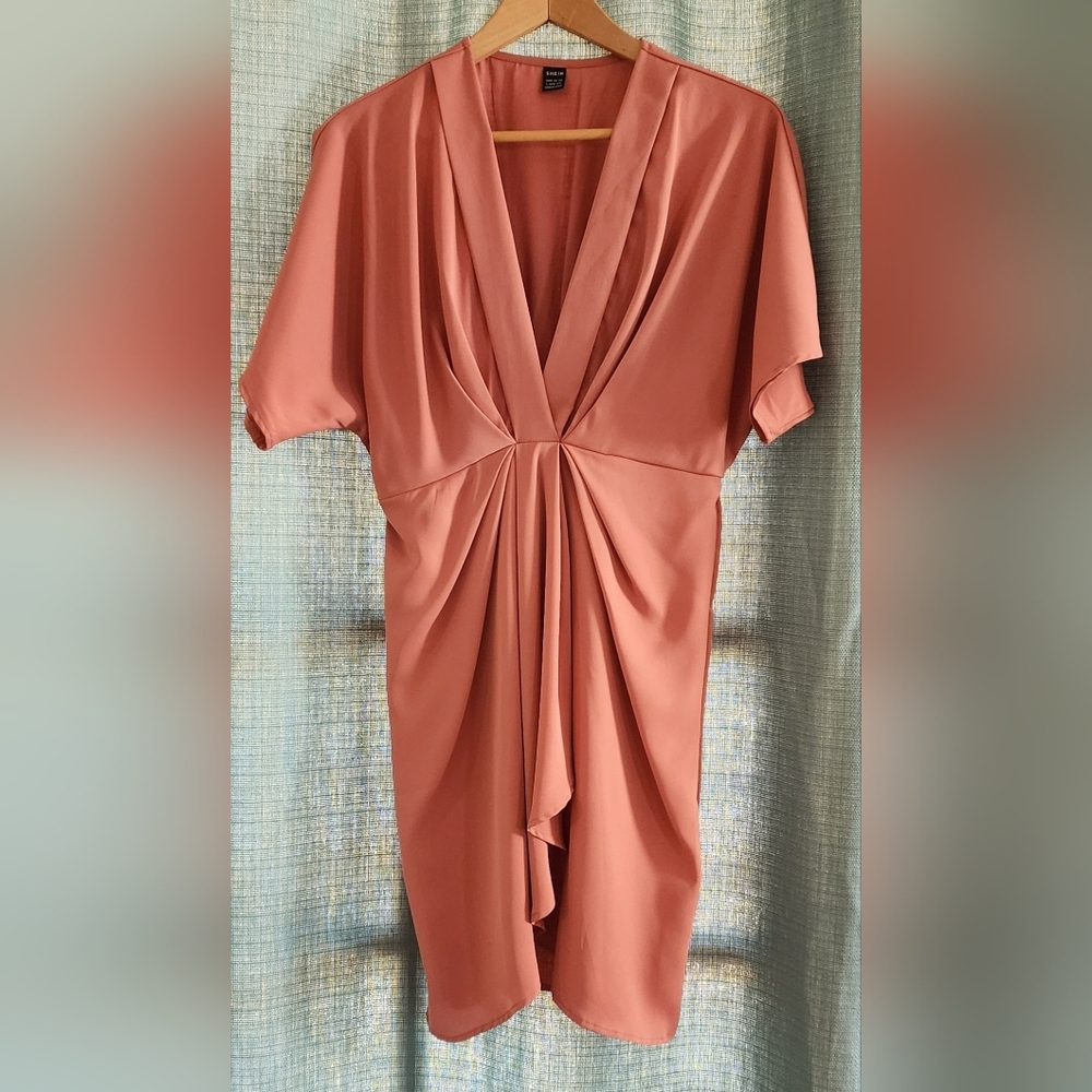 Elegant Coral Draped Women's Dress Sz Large